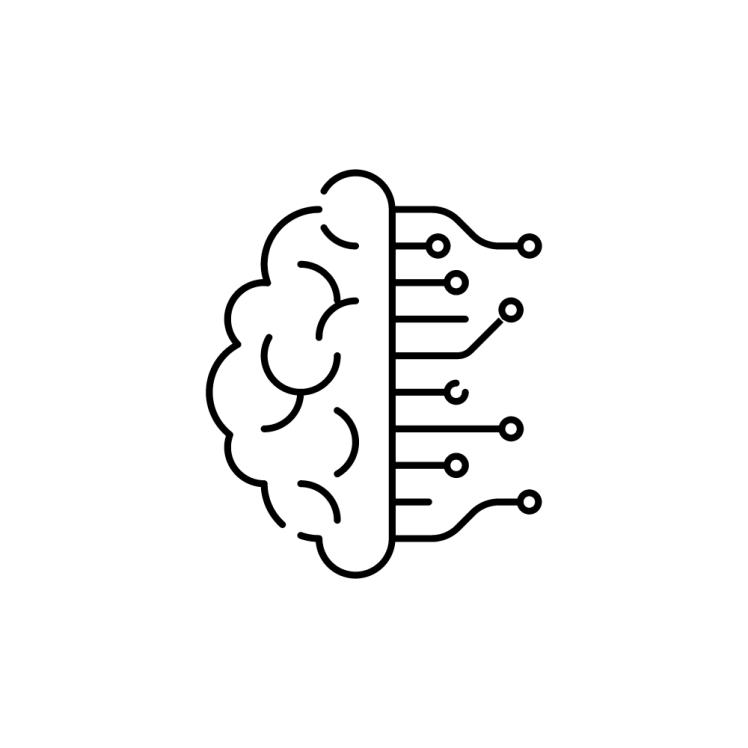 Icon of a brain with computer circuits